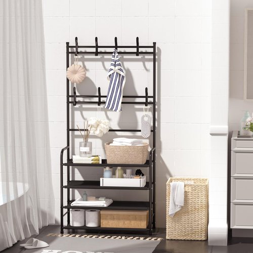 darsun Entryway Coat Rack, Shoe Rack for Entryway, Coat Rack Freestanding with 4-Tier Storage Shelves and 8 Double Hooks, for Living Room, Bathroom, Hallway, 60CM/21.6 IN
