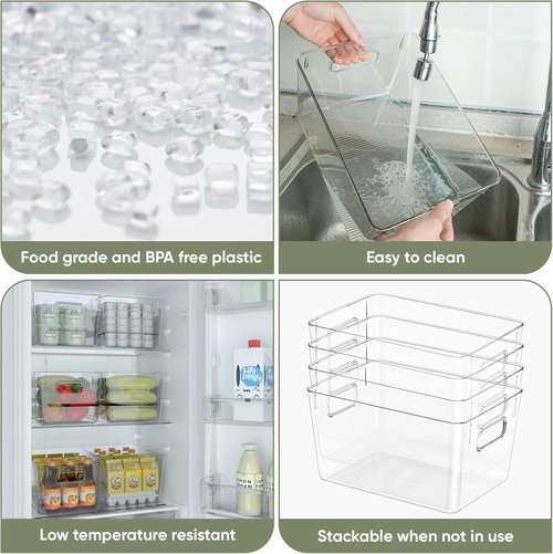 BALEINE Clear Plastic Storage Bins - BPA-Free Stackable Organizers for Kitchen & Bathroom | 6-Pack, 9.5x5.5x4.5