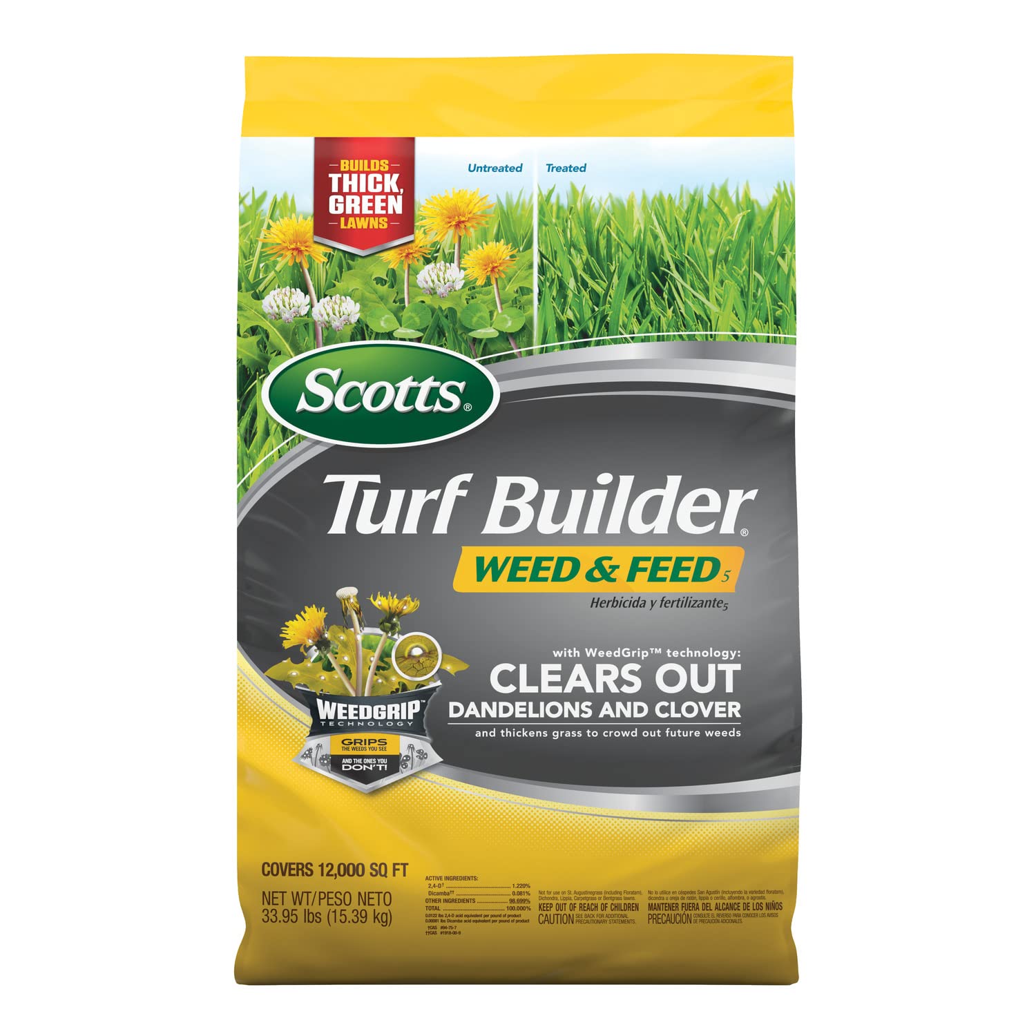 Scotts Turf Builder Weed and Feed 5 - Powerful Weed Killer & Lawn Fertilizer for 12,000 sq. ft.