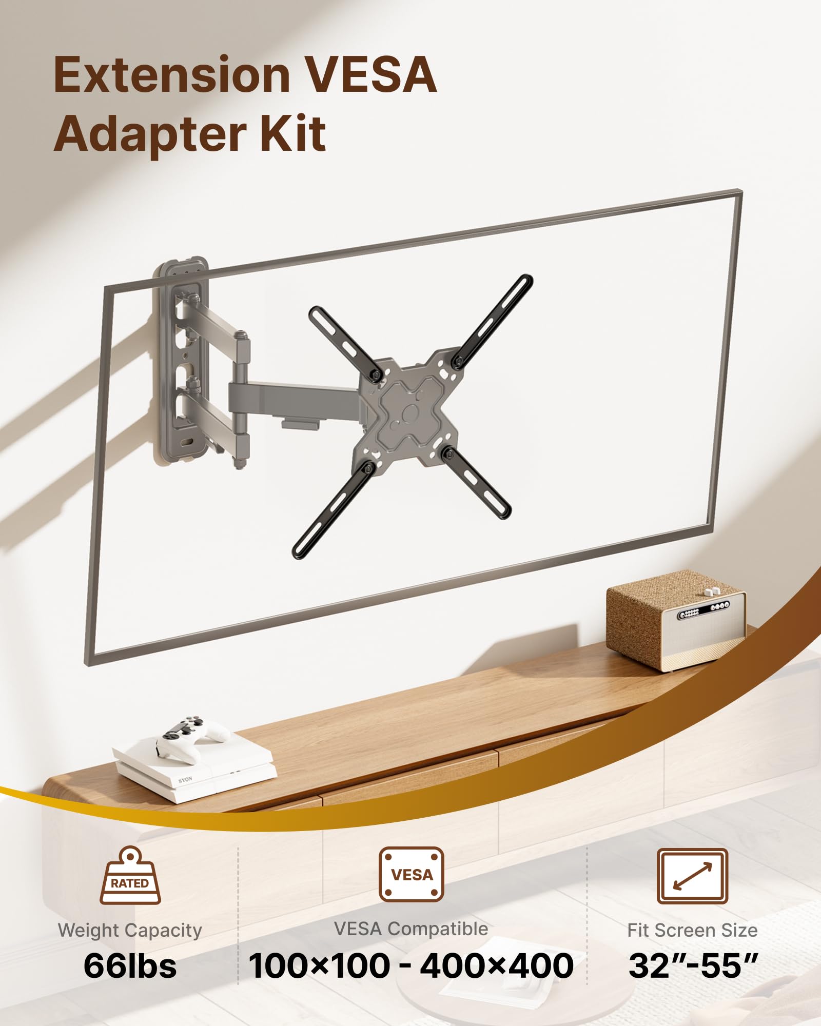 monTEK Steel VESA Mount Adapter Kit, Universal Extension Bracket Fits 32"-55" LCD LED TVs up to 66lbs, Conversion Kit Expands VESA Holes to 300x300 & 400x400, Includes 52 Mounting Hardware