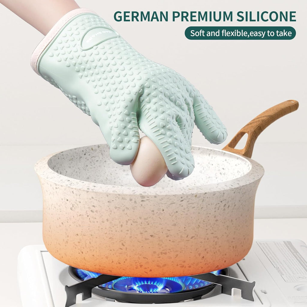 MAD SHARK Silicone Oven Mitts - Heat Resistant 450°F, Waterproof & Non-Slip Kitchen Gloves | Green