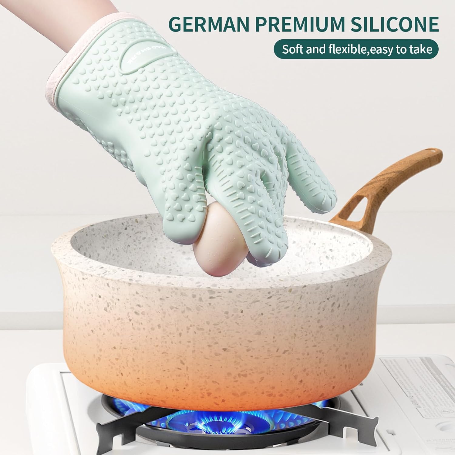 MAD SHARK Silicone Oven Mitts - Heat Resistant 450°F, Waterproof & Non-Slip Kitchen Gloves | Green