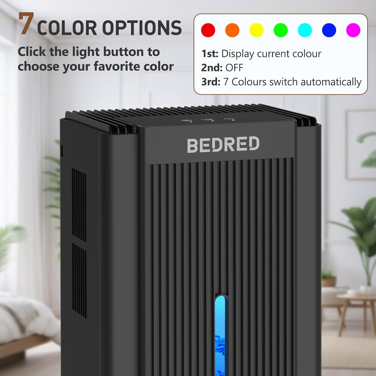 Skiennix Dehumidifier - 95 Oz Capacity for 1000 Sq. Ft. | Quiet Operation with Auto Shut Off & 7 Color Ambient Light (Black)