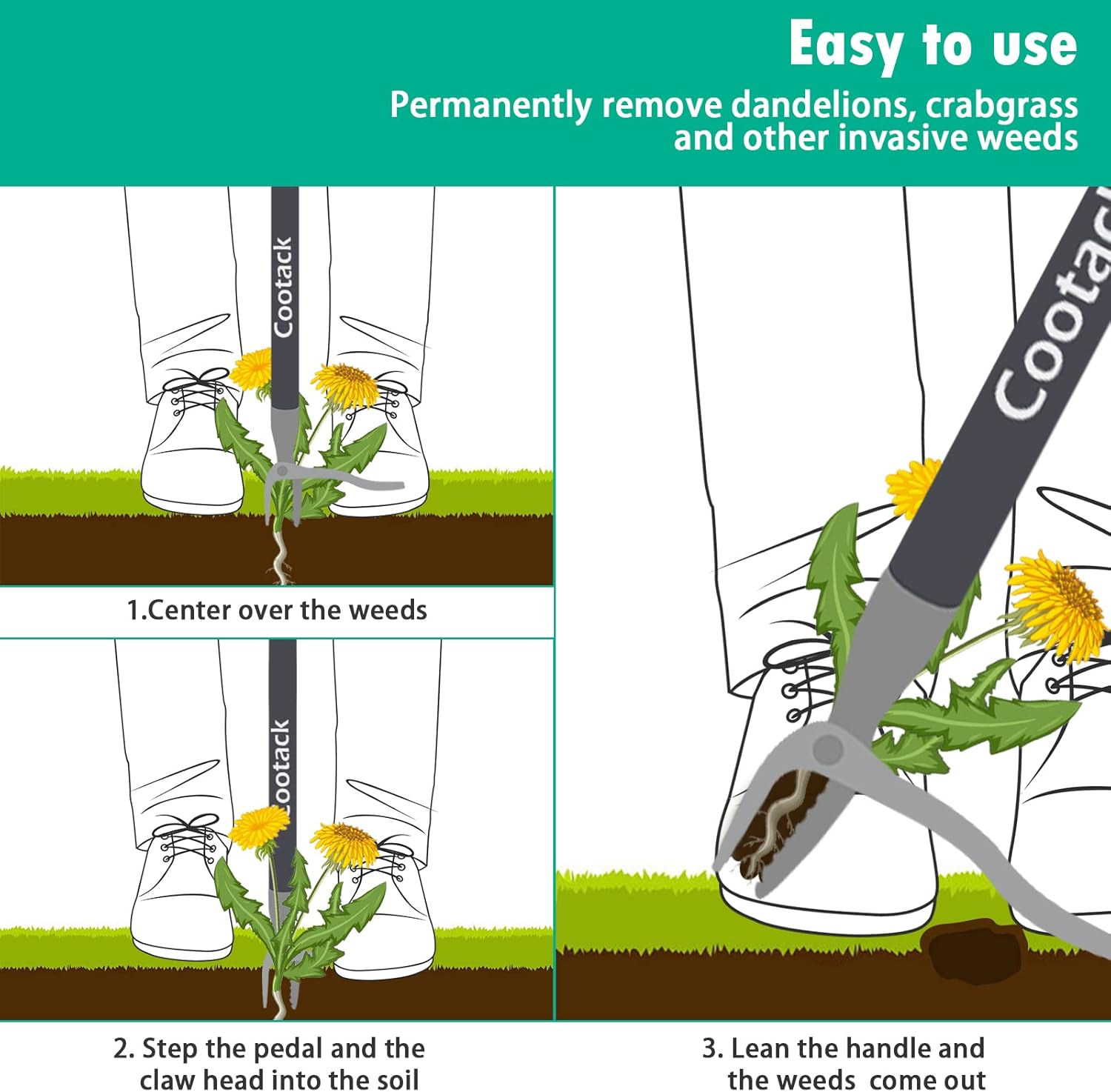 52'' Weed Puller - Skiennix Manual Weeding Tool with Stainless Steel Claw for Easy Garden Maintenance