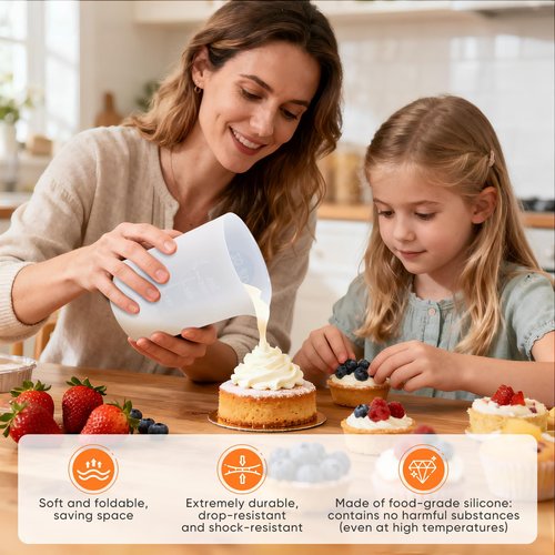 Tuntwcc Silicone Measuring Cups - Measuring Cup Set for Melting Chocolate,Silicone Baking Cups Food Grade Material, Four Scales (1CUP-4PC)