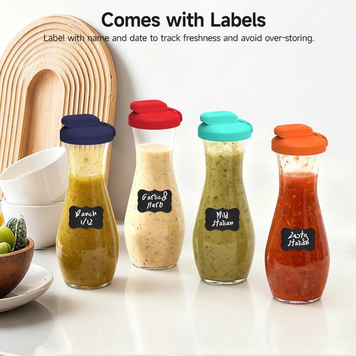 CHEFAID Silicone Replacement Lids Fit Good Seasons Cruet, Shake It No Spills, Pour Spout Lids for Salad Dressing Shaker Bottle with Labels, BPA-Free & Airtight - Cruet Not Included (Mix1, 4 Pack)