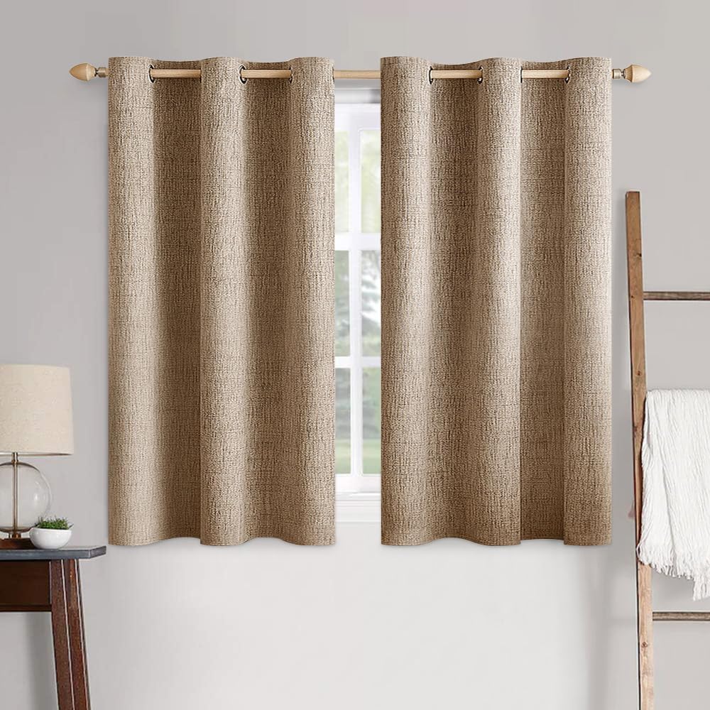MIULEE Blackout Linen Textured Curtains - Thermal Insulated Copper Brown Grommet Drapes | 42 x 63 Inch (2 Panels)