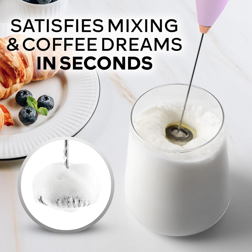 Zulay Kitchen Milk Frother Wand - Ultra-Fast Handheld Electric Whisk for Coffee & Lattes - Lilac & Rose Gold