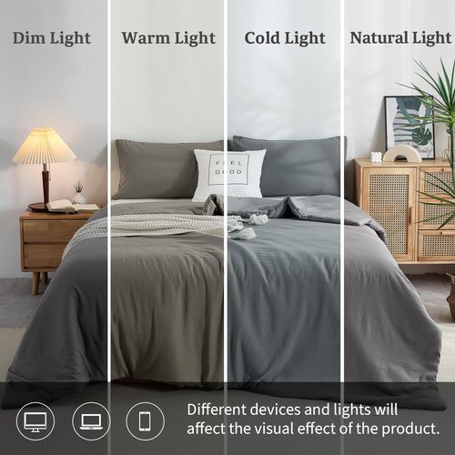 COTTEBED Ultra-Soft Comforter Sets Twin Size Signal Bed, Dark Grey 1 Down Comforter 1 Pillowsham for Twin XL Kids College Dorm Bedding, Lightweight All Seasons Fluffy Washed Cotton (Twin/Twin XL,Gray)