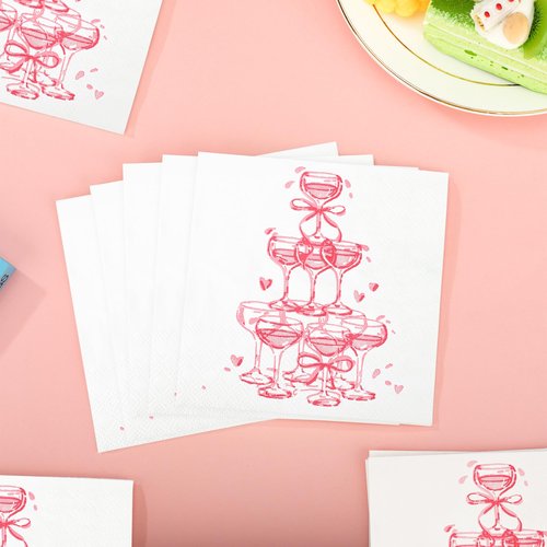 100 Pcs Champagne Tower Cocktail Napkins Disposable Hot Pink Paper Napkins 3 Ply Watercolor Party Dinner Napkin Decorative Beverage Napkin for Girls Wedding Birthday Bachelorette Party Supplies