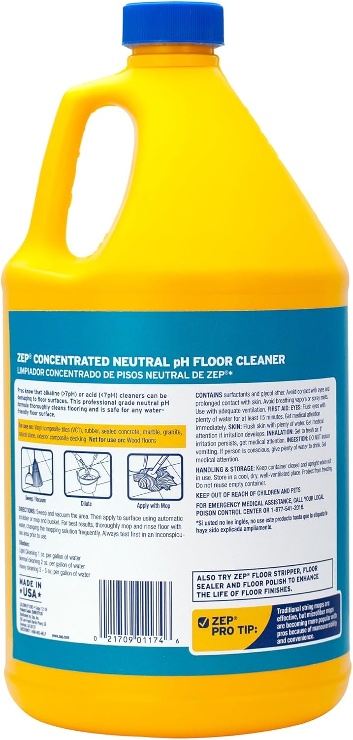 Zep Neutral pH Floor Cleaner - Concentrated All-Purpose Solution - 1 Gallon Size