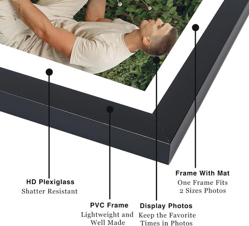 JCJMY 9-Pack 8x10 Picture Frames - Versatile Display for 5x7 with Mat or 8x10 Without Mat | Black Gallery Wall Decor