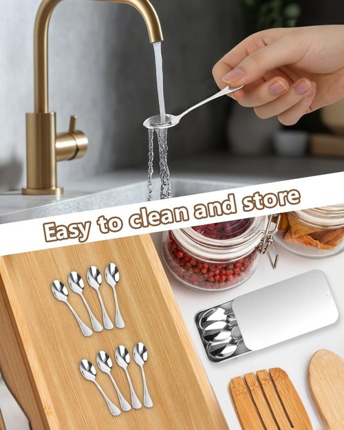 8PCS Mini Stainless Steel Spoons (Upgraded Larger Size 3.54 inch) - Small Salt Spoons SUS 304 Food Grade Mini Seasoning Spoon for Powder Spices Jars, Pepper, Sugar, Honey