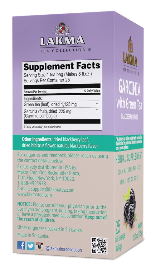 HYLEYS Lakma Garcinia Cambogia Green Tea with BlackBerry - 25 Tea Bags - (12 Pack - 300 Tea Bags Total)