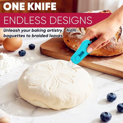 24SHEN Bread Lame - Sourdough Scoring Tool with Magnetic Handle & 5 Razor Blades - Blue
