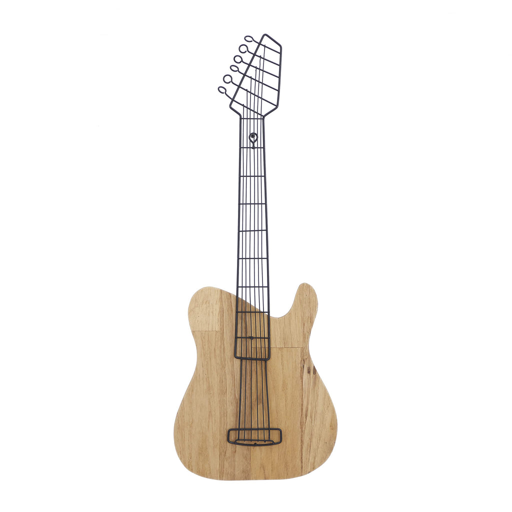 Deco 79 Wooden Guitar Home Wall Decor Wall Sculpture, Wall Art 2" x 11" x 31", Brown