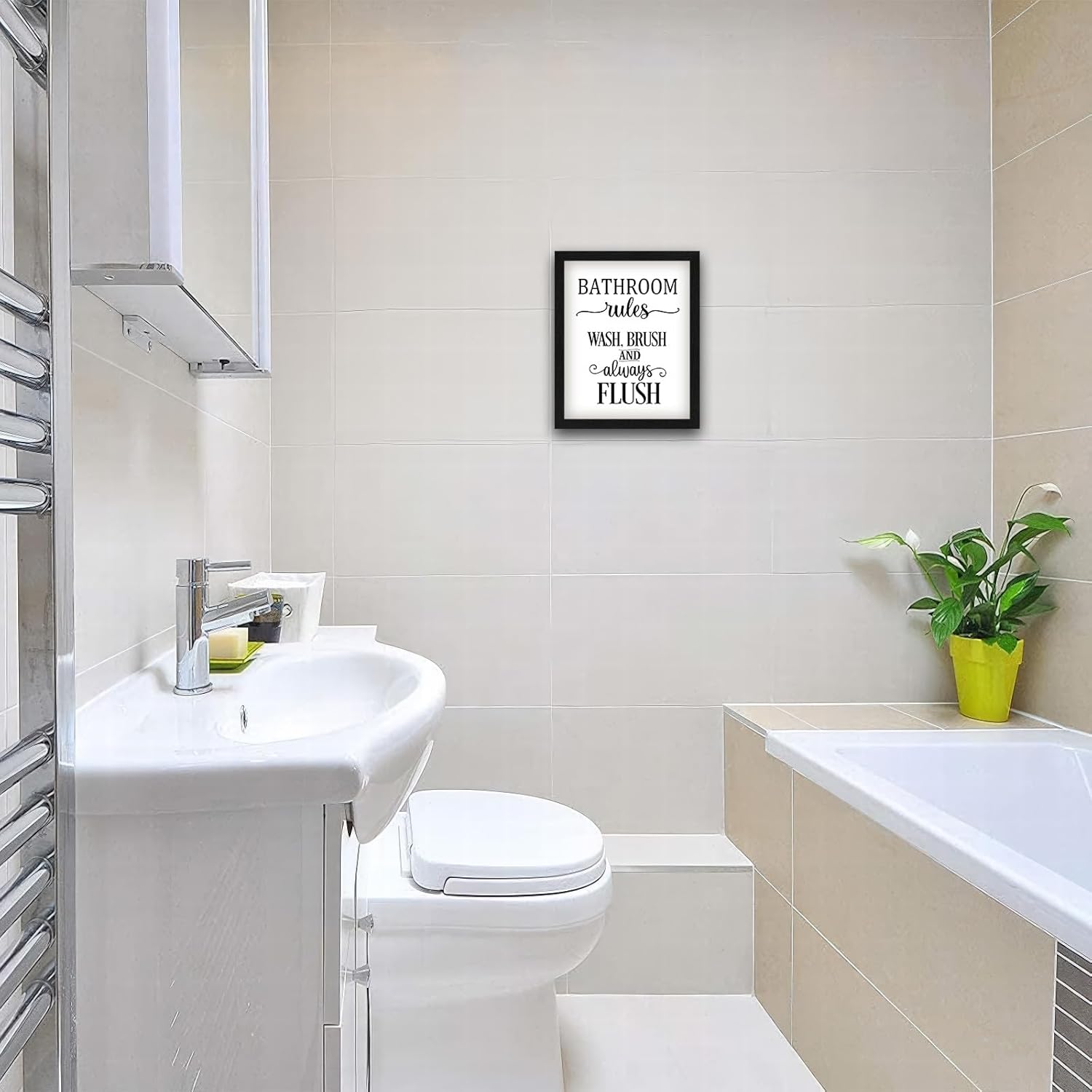 Regine Switzerland Funny Bathroom Wall Art - Framed 8x10 Inches Black and White Toilet Rules Decor | Essential Restroom Canvas Prints