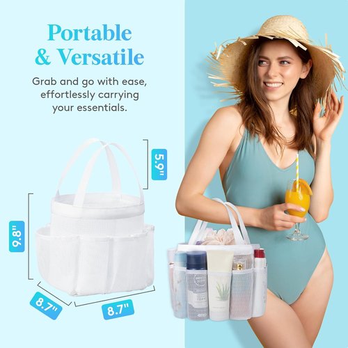 Lifewit Portable Mesh Shower Caddy - 7 Pocket Organizer Tote for College Dorm, Travel & Beach - White