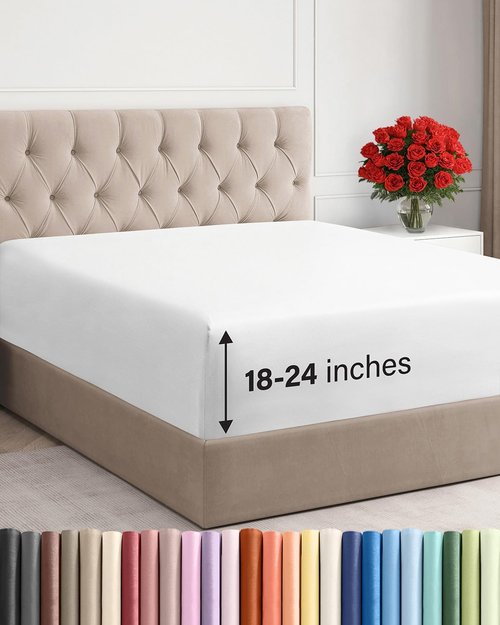 Hotel Luxury Extra Deep Queen Fitted Sheet - Ultra Soft & Wrinkle-Free - Fits 18-24 Inch Mattresses - Easy-Care White