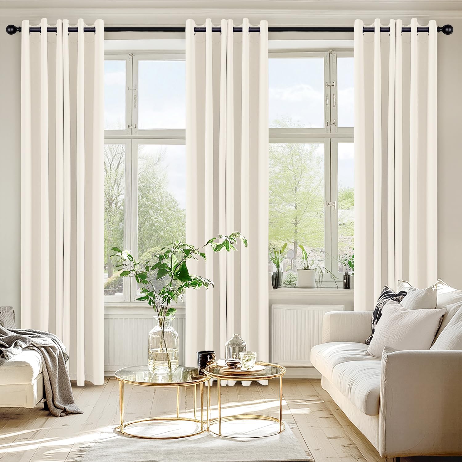 MIULEE Blackout Curtains - Thermal Insulated Room Darkening Drapes | 84 Inches Long, Beige & White, 2 Panels