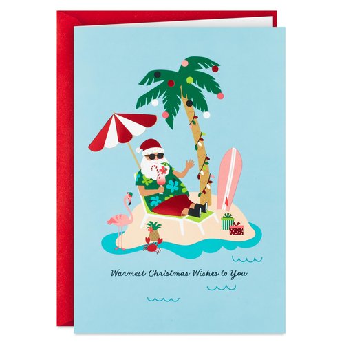 Hallmark Boxed Christmas Cards, Tropical Santa (16 Cards and 16 Envelopes) Warmest Christmas Wishes