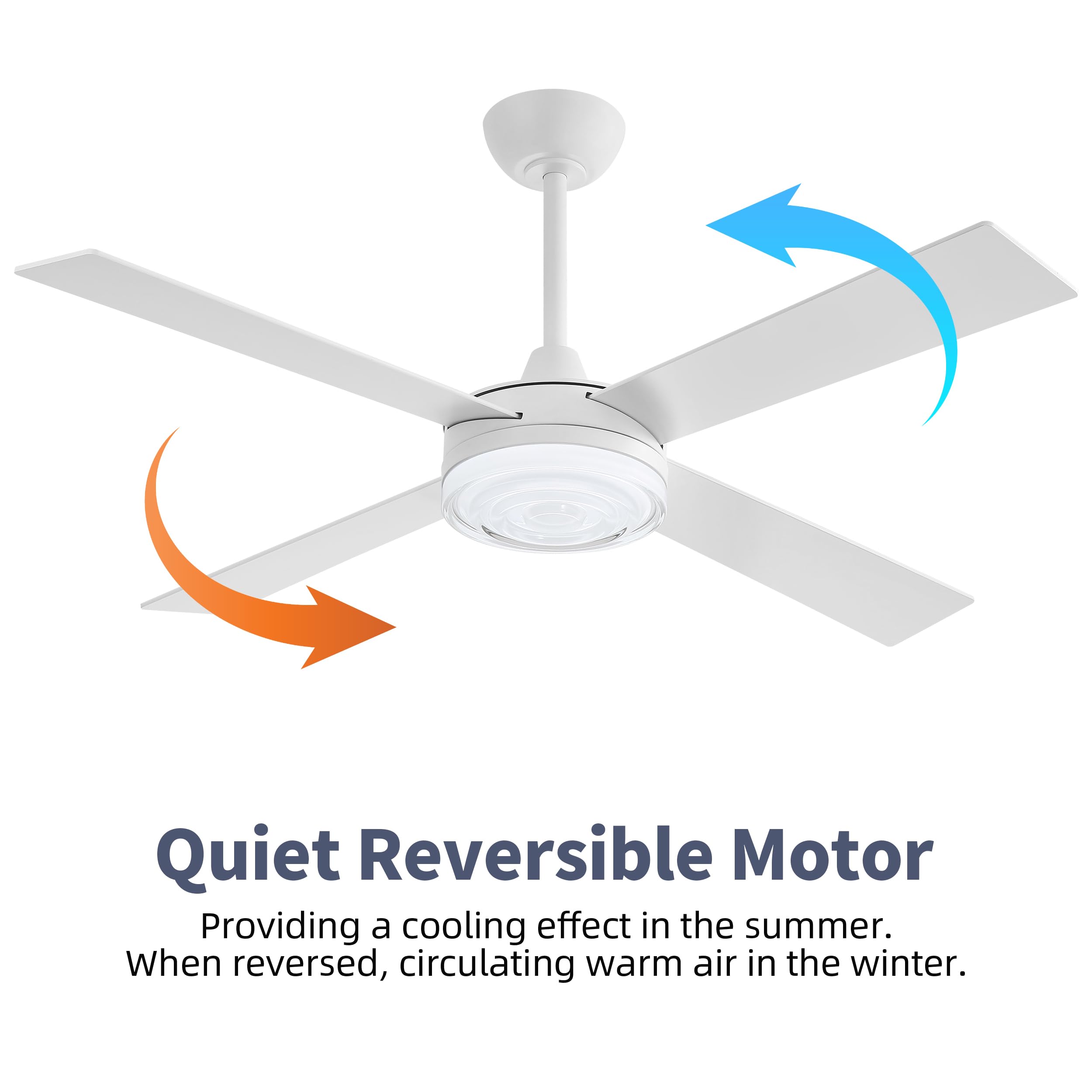 WINGBO 52 Inch Ceiling Fan with Lights and Remote, 3CCT, Modern Ceiling Fan with Ripple Glass Shade, 6-Speed Reversible DC Motor for Bedroom Living Room Kitchen Hallway, Gloss White