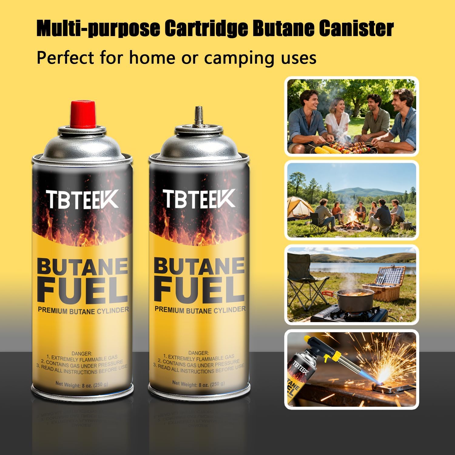 TBTeek Butane Fuel Canister - Premium 8 oz Pure Refined Butane Gas Refill | 3-Pack for Kitchen Torch & Camping