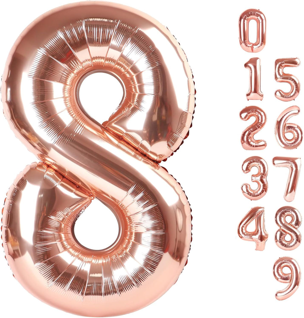 Rose Gold 40 Inch Number 8 Balloon - Perfect for 8th Birthday Parties, Weddings & Graduations