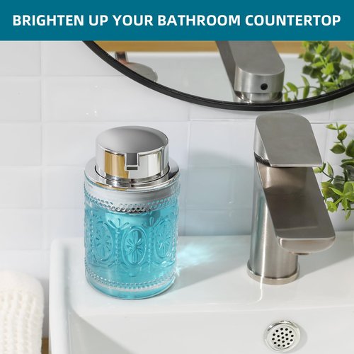 KASUNTING Foaming Soap Dispenser, Clear Glass Foam Hand Soap Dispenser for Bathroom, Refillable 7.8 Fl Oz Foamy Pump Bottle with Plastic Sliver Pump, Vintage Dish Soap Foam Dispenser