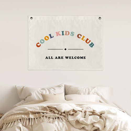 HubbgDesign Cool Kids Club Canvas Banner, Cool Kids Club Wall Hanging, Nursery Room Flag Banner, Playroom Tapestry, Children Wall Art Bedroom, Playroom Decor Childhood (24x36inch)