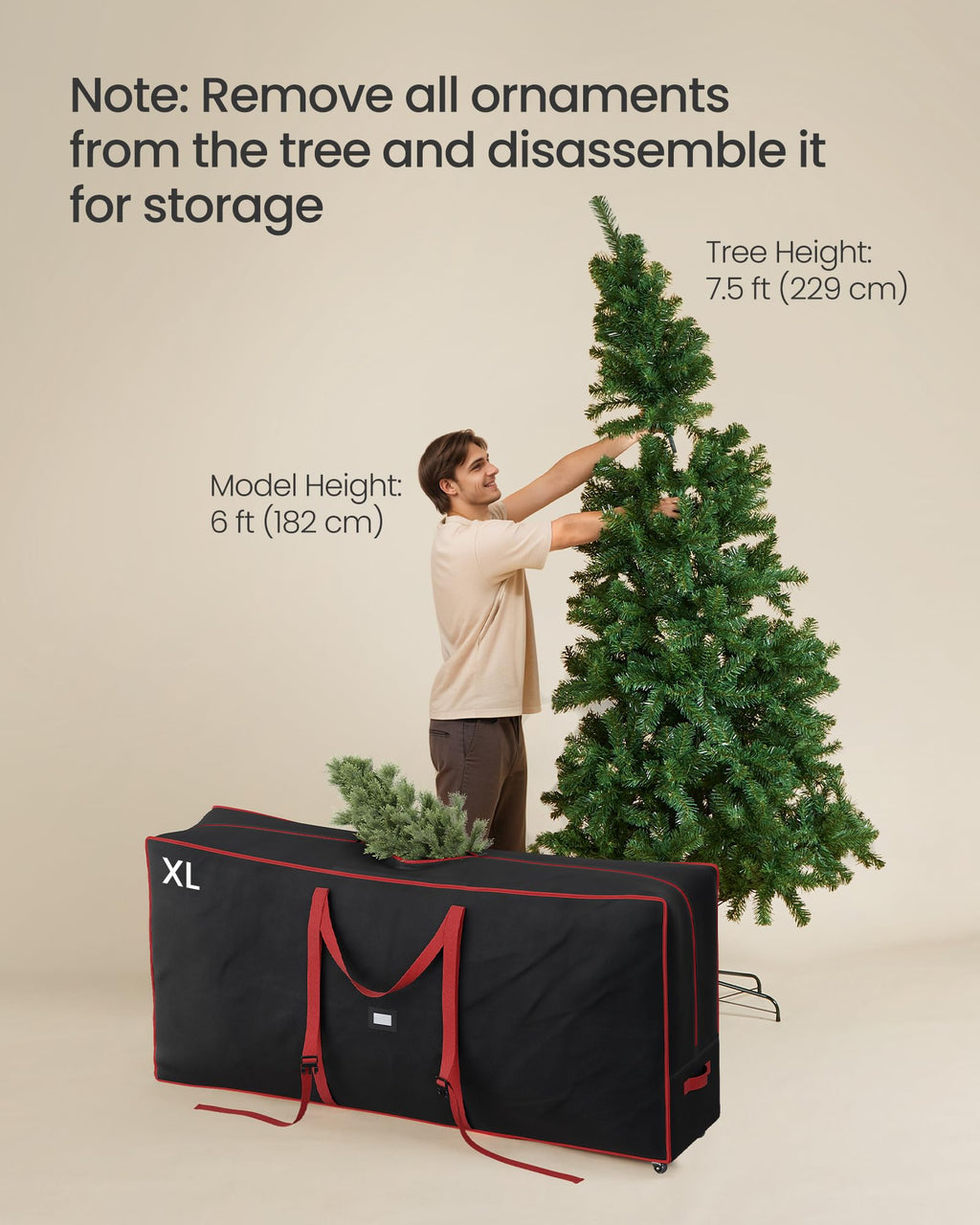 SONGMICS Christmas Tree Storage Bag with 1.6-Inch Wheels, Rolling Storage Bag, up to 9 ft, For Disassembled Holiday Tree, Length-Adjustable Handles, 600D Oxford Fabric, Ink Black URXS004B01