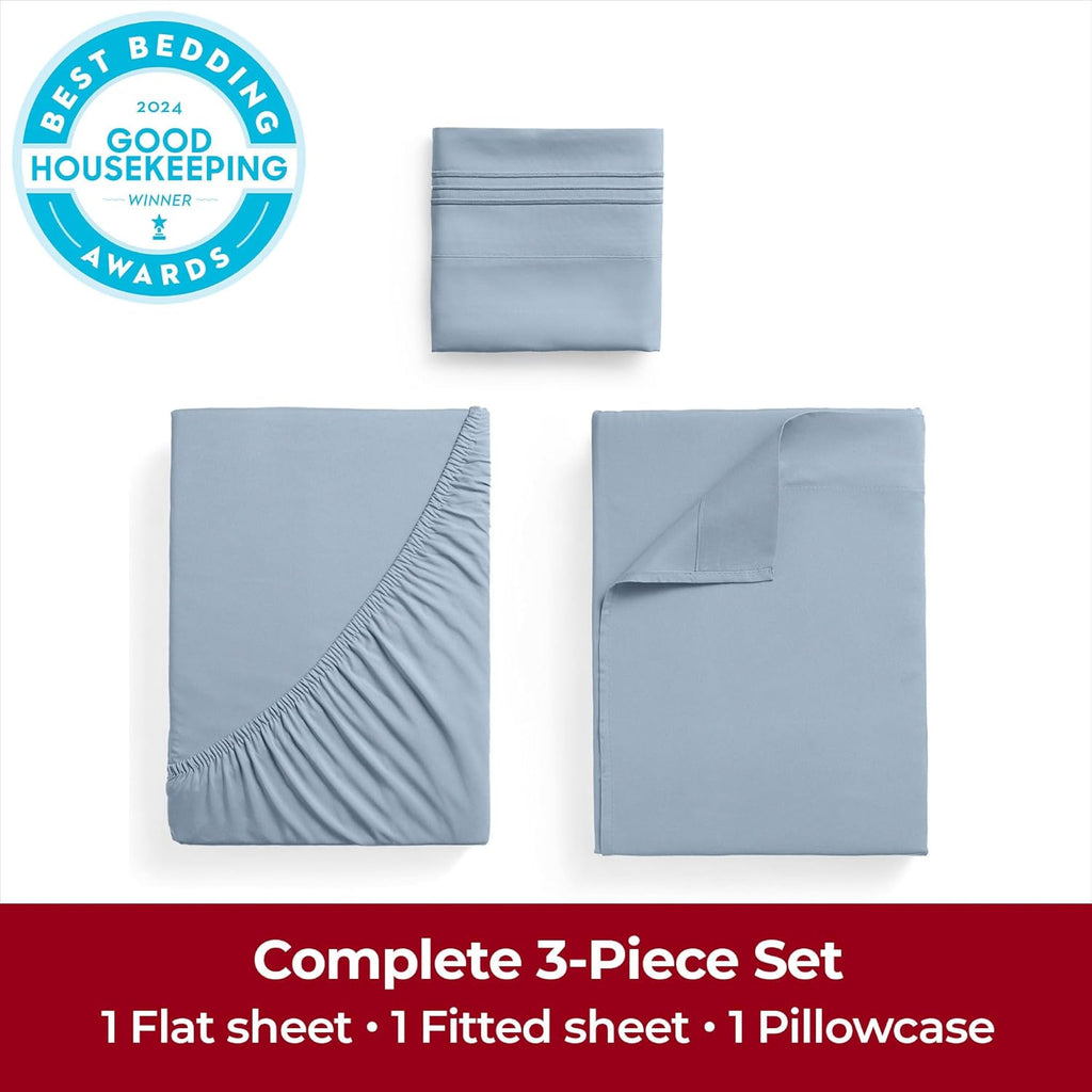 Mellanni Twin XL Sheets Set - 3 PC Luxury Bedding | Extra Soft, Cooling, Wrinkle-Resistant - Blue Hydrangea