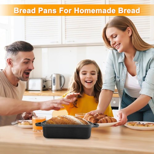 Cast Iron Bread Pan with Lid by [Brand Name] - 2-in-1 Loaf Bakeware for Sourdough & Sandwich Bread - 9x5 Inch Heavy Duty Design