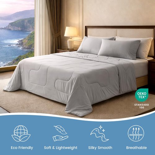 Cozy Bliss x Sorona® Viscose Natural Fiber Cooling Comforter Queen Size, Reversible Silky Smooth Cooling Blanket with Q-Max＞0.45 for Hot Sleepers & Night Sweats, Cool Grey, 90"x90"