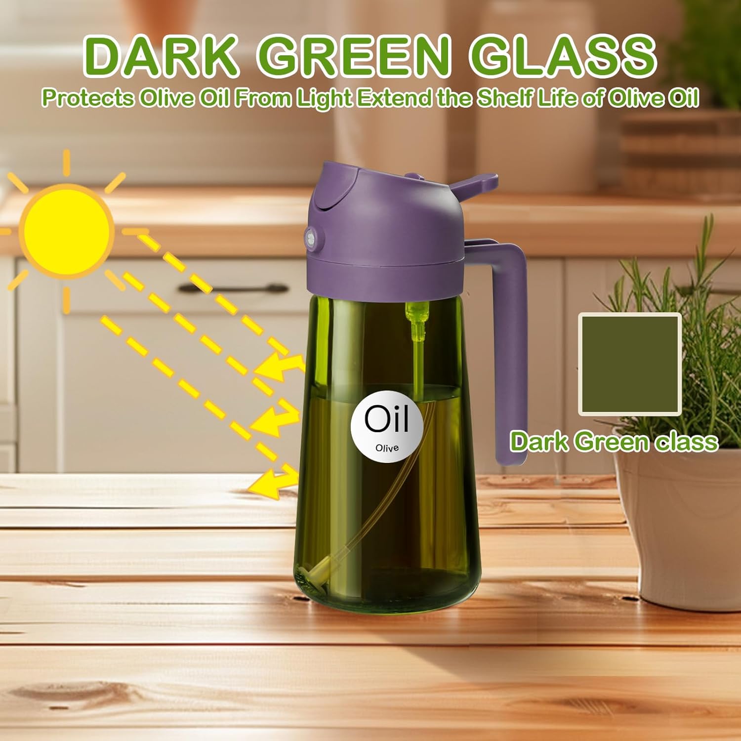 YARRAMATE 16oz Dark Green Oil Sprayer - Premium 2-in-1 Food-Grade Olive Oil Dispenser for Cooking & BBQ