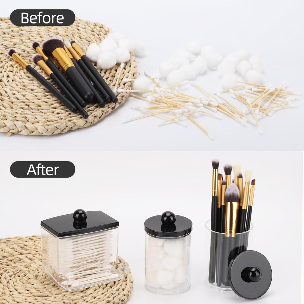 Tbestmax Cotton Ball Holder - 10oz Apothecary Jar Organizer for Bathroom | Black Lid Storage for Q-Tips & Pads