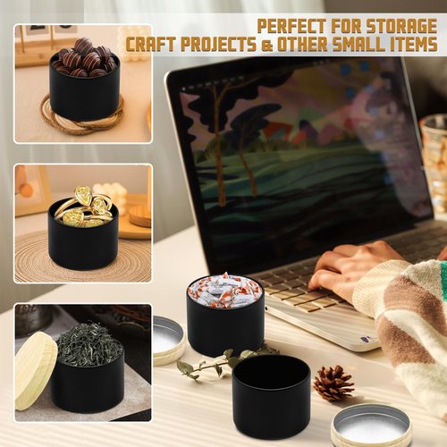 YJHSS 8oz Black Candle Tins with Metal Wood-Grain Printing Lids, 24-Pack Candle Jars for Making Candles, Empty Candle Tins for Making Candles, Bulk 8 oz Candle Containers Candle Vessels