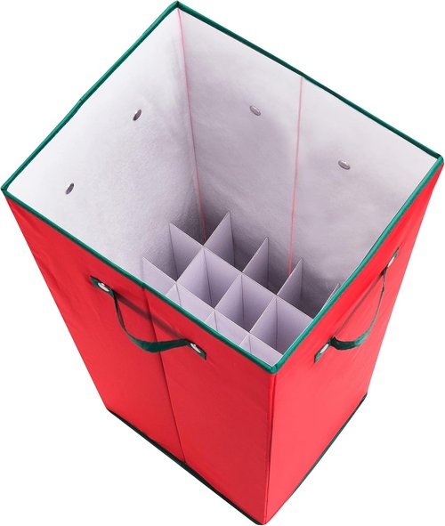 Elf Stor Wrapping Paper Storage Box - Holds 20 Rolls of 30” Gift Wrap - Upright Container with Lid & Dividers - Red