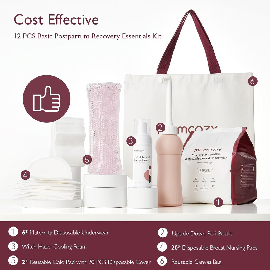 Momcozy Postpartum Recovery Kit - Self-Absorbent Disposable Underwear & Nursing Pads | Essentials for New Moms