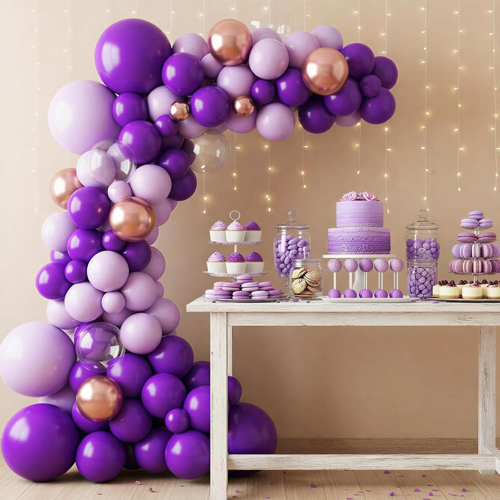 RUBFAC 154pcs Dark Purple Balloon Set - Various Sizes for Birthday, Baby Shower & Graduation Decor