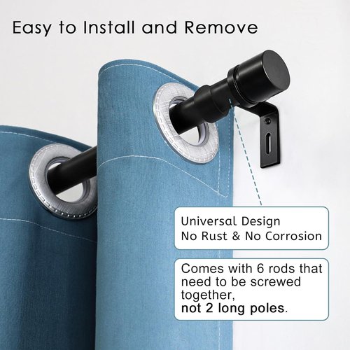 Byondeth Curtain Rods - Adjustable 16 to 120 Inches | 1 Inch Diameter | Black Aluminum Finials