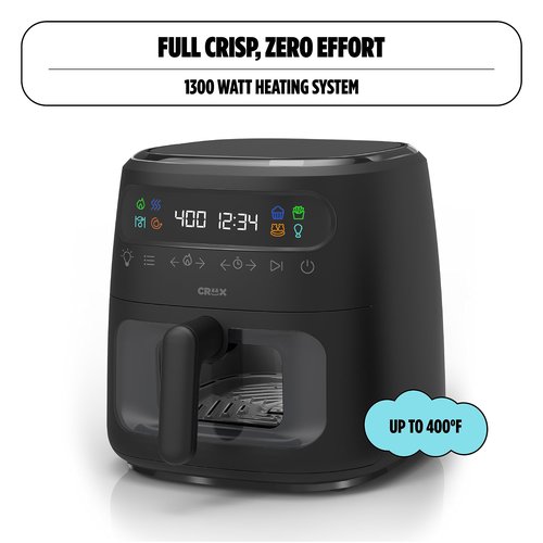 CRUX x Marshmello 8.0 QT Digital Air Fryer with TurboCrisp Technology, Touch Screen Temperature Control, Timer and Auto Shut-off, Fully Programmable, Silicone Liner Included, Black