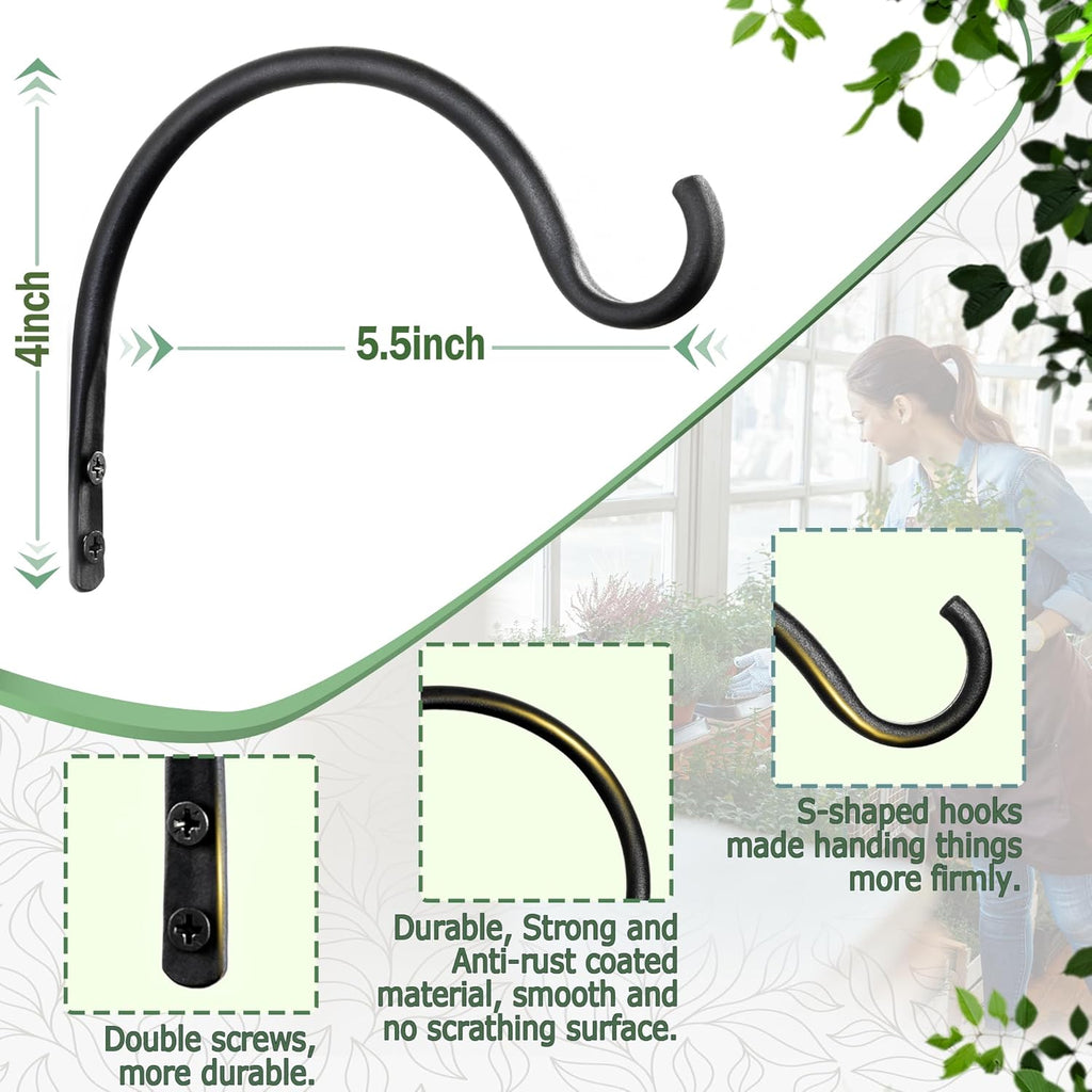 Qiang Ni Hanging Plant Bracket Hooks - 5.5 Inch Rust-Resistant Wall Planters | 2 Piece Set for Outdoor Decor