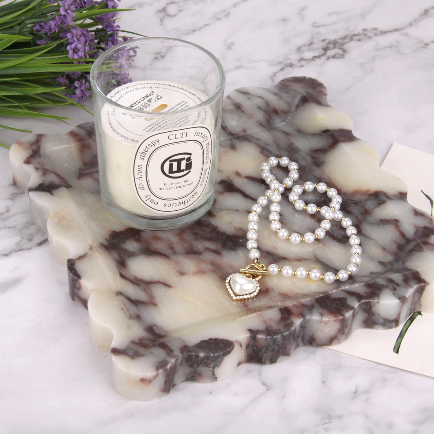 Square Marble Decorative Tray with Scalloped Edge,Luxury Natural Calcutta Stone Bathroom Vanity Tray, Dresser Top Perfume Coffee Home Sink Tray, Key Trinket Ring (Turkey Calacatta Viola, 8 * 8)