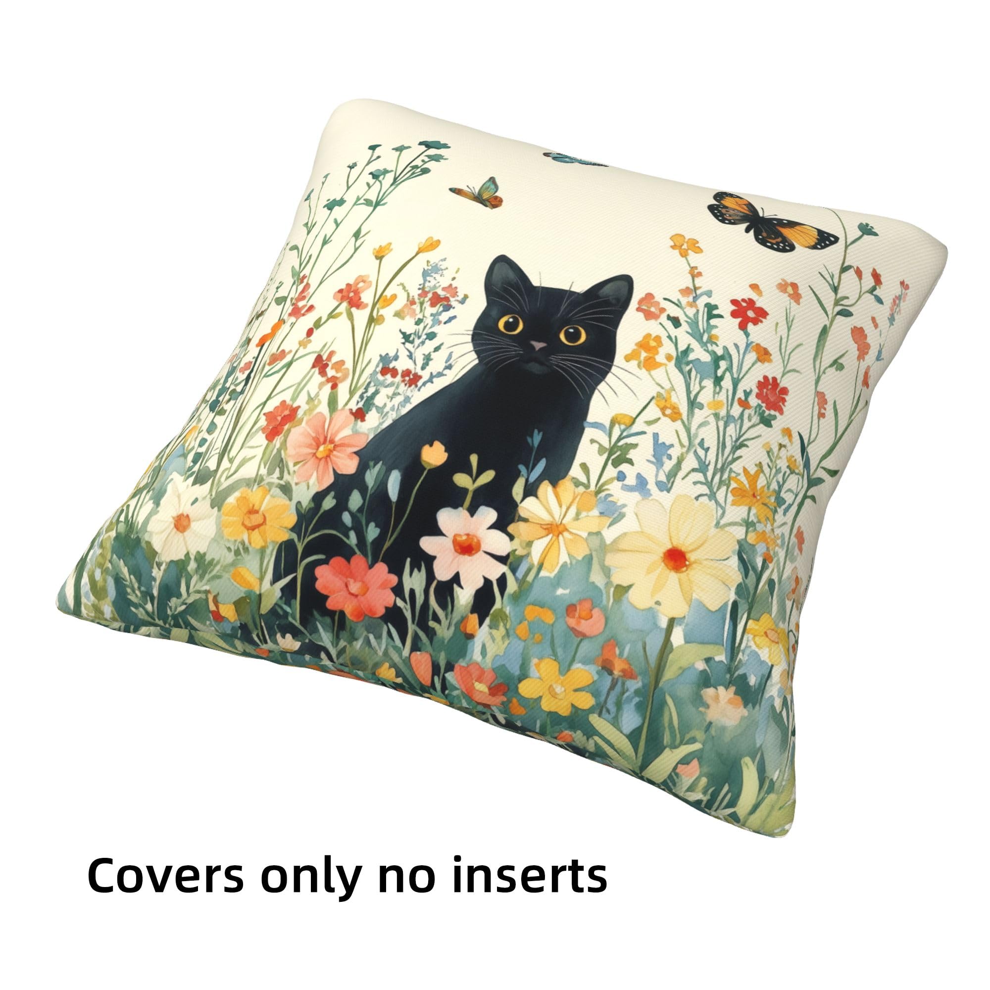 bmuvghi Summer Pillow Covers 18x18 Set of 4 Black Cat Throw Pillows Cover Wild Flower Sofa Couch Pillow Cases for Farmhouse Indoor Home Decor Decorations