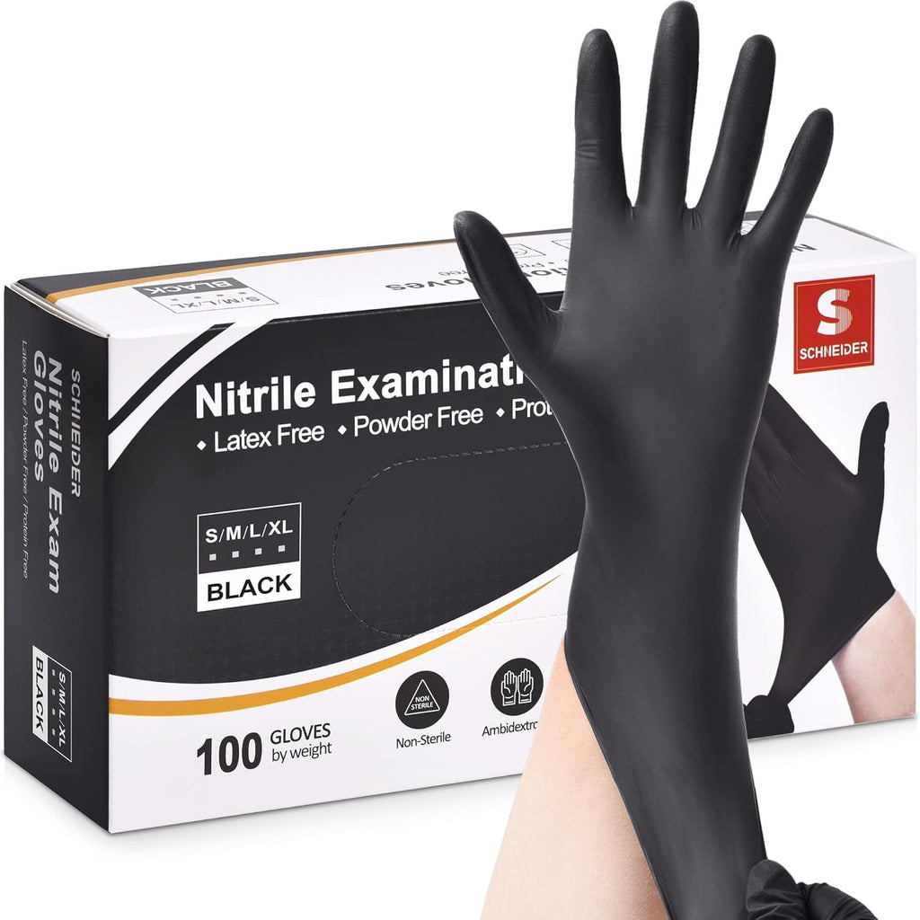 Schneider Nitrile Exam Gloves - 4 Mil Black Disposable Latex-Free & Powder-Free | Food Safe for Cooking