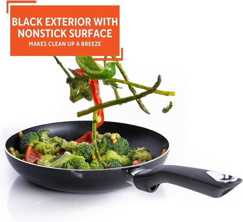 IMUSA 8-Inch Bistro Aluminum Nonstick Fry Pan - Cool Touch Handle for Easy Cooking | Black Skillet