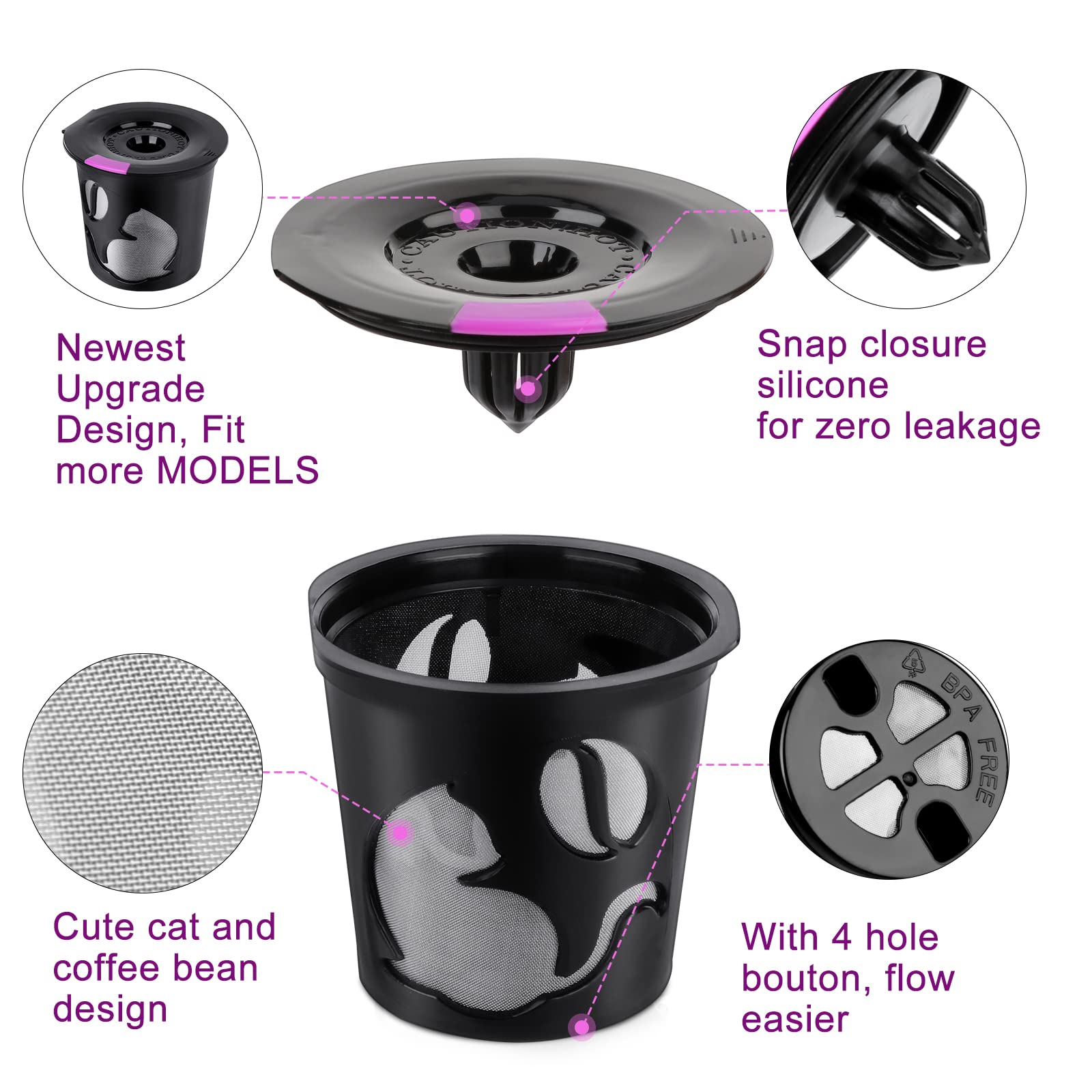 Reusable K Cups for K-Mini/K-Duo/K-Express, 2 Pack K Cup Reusable Coffee Pods for K-eurig, BPA Free Refillable Single K Cups for K-eurig 1.0 & 2.0 Series