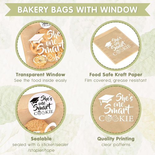 FYSUIMU Graduation Cookie Treat Bags - 100 Pcs Kraft Paper with Window & Stickers | Perfect for School Parties