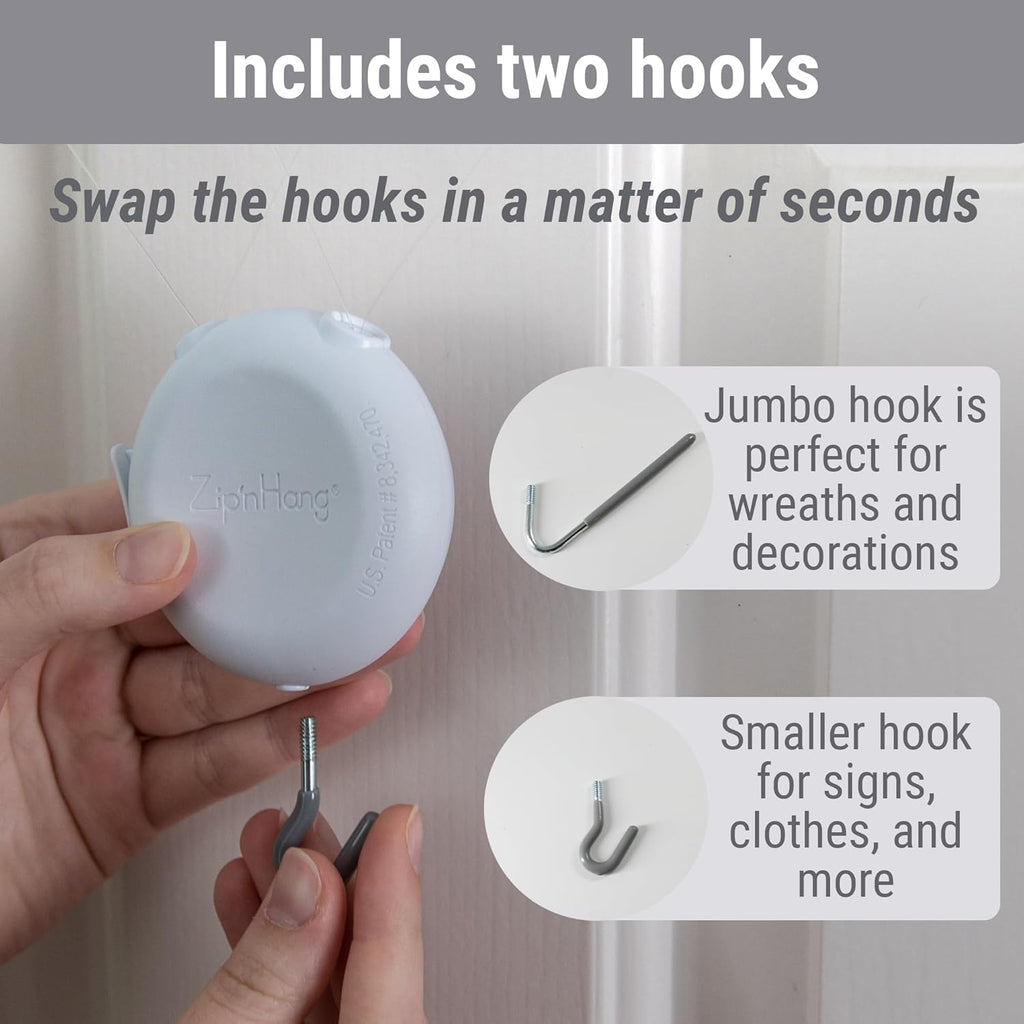 Zip 'n Hang Wreath Hanger - Damage-Free Adjustable Door Hook for Christmas Decor | Fits Glass & Screen Doors
